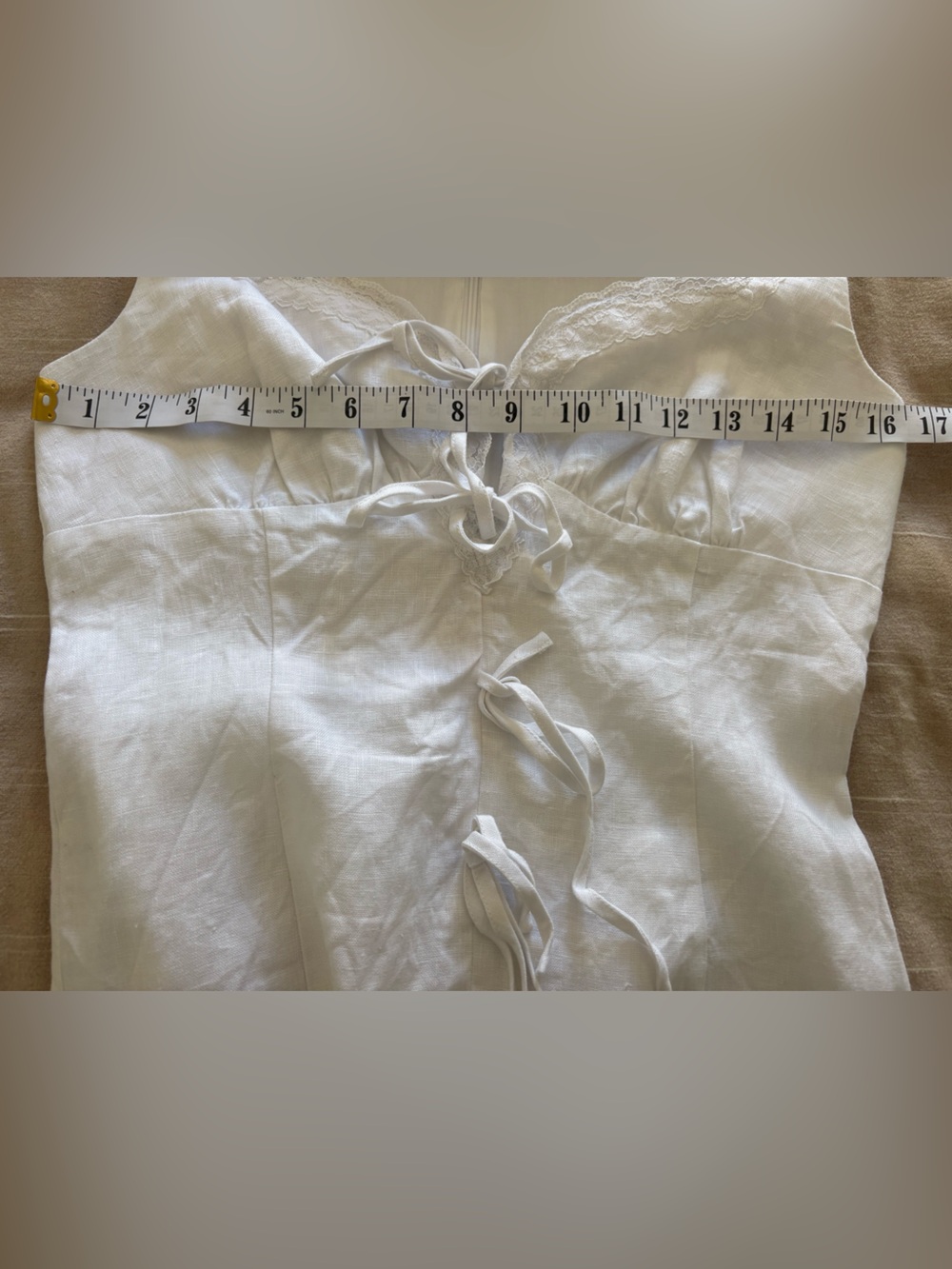 Reformation Reia Linen Mini Dress • Lace Trim • White • front ties • sz 6 - Picture 8 of 14